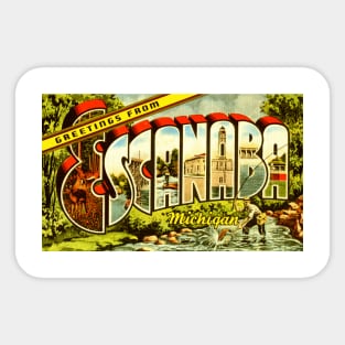 Greetings from Escanaba, Michigan - Vintage Large Letter Postcard Sticker